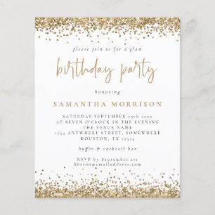 PAPER Any Age Birthday Gold Glitter White Invite