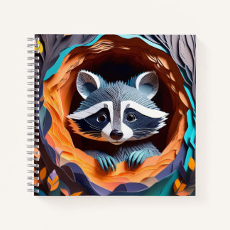 Paper Art Baby Raccoon In Tree 3D Notebook