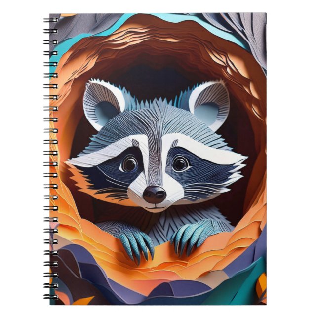 Paper Art Baby Raccoon In Tree 3D Notebook (Front)