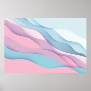 Paper art cartoon abstract waves. Paper carve back Poster