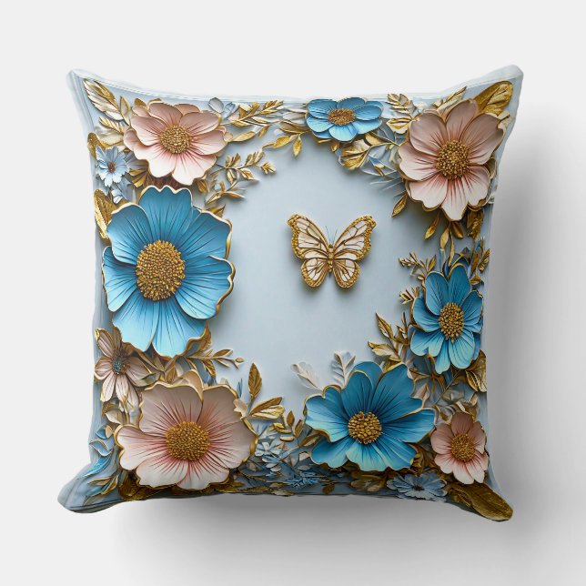Paper art flowers throw pillow (Front)