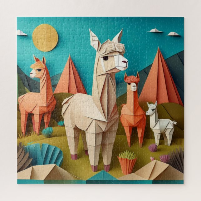 Paper Art Origami Alpacas Scene 3D Jigsaw Puzzle (Vertical)