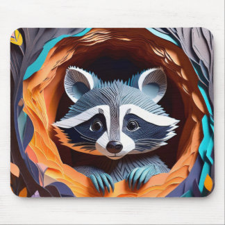 Paper Art Origami Baby Raccoon In Tree 3D Mouse Pad