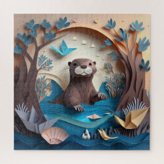 Paper Art Origami Otter in Water 3D Jigsaw Puzzle