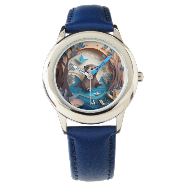 Paper Art Origami Otter in Water 3D Watch (Front)