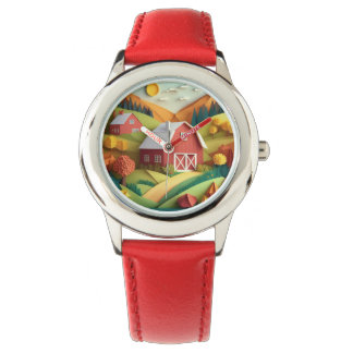 Paper Art Origami Style Farmhouse Scene Watch