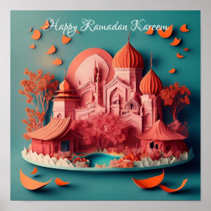 Paper Art Style Happy Ramadan Canvas Poster