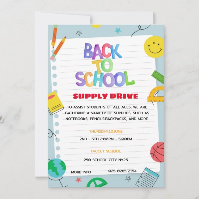 Paper Back to School Supply Drive Fundraiser Flyer Invitation (Front)