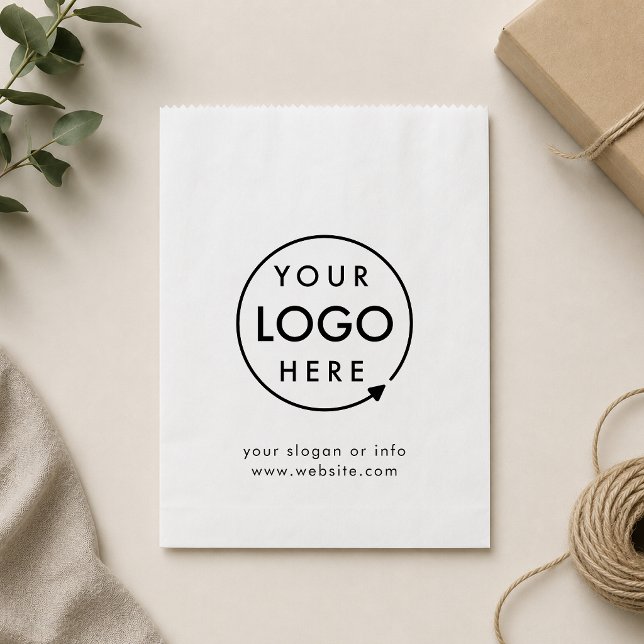 Paper Bags | Logo Retail Packaging Favour Bag (Minimalist white company branded favor bags for small business gifting, packaging & brand promotion.)