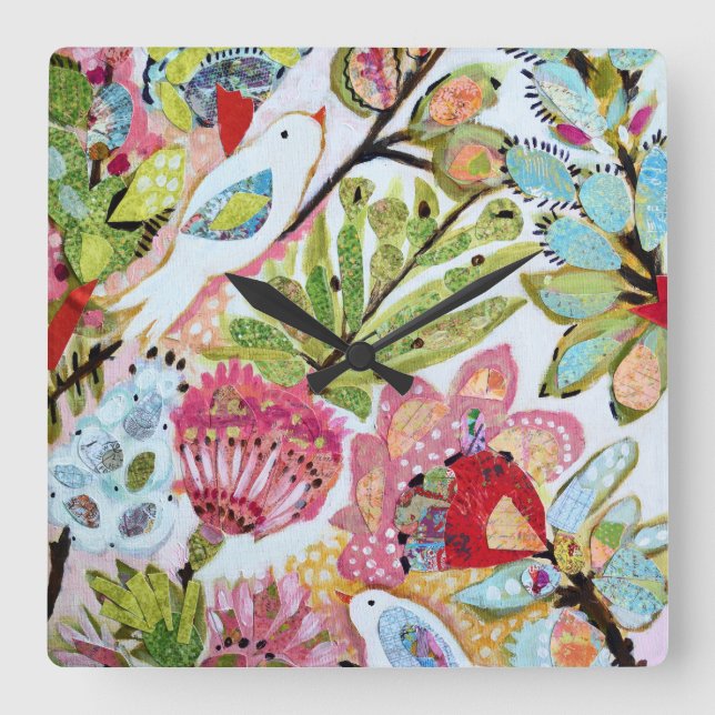 Paper Birds II Square Wall Clock (Front)