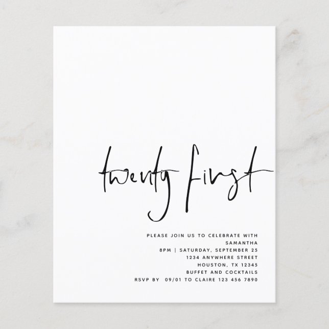 PAPER Black Script White 21st Birthday (Front)