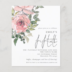 PAPER Blush Pink Florals Fiftieth Birthday Invite