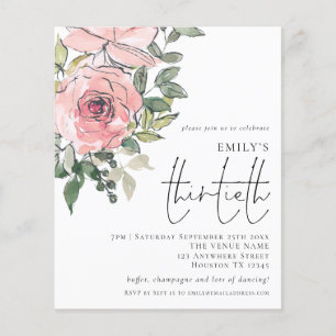 PAPER Blush Pink Florals Thirtieth Birthday Invite