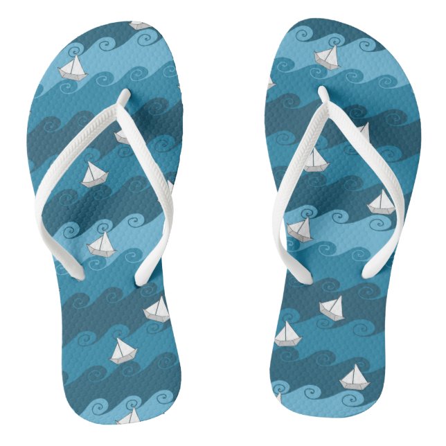 Paper Boats Pattern Flip Flops (Footbed)