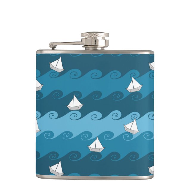Paper Boats Pattern Hip Flask (Front)