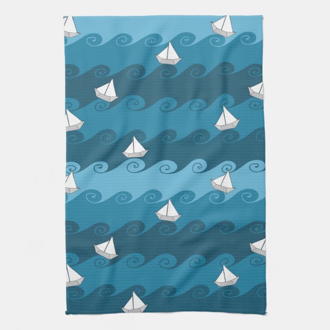 Paper Boats Pattern Kitchen Towel (Vertical)