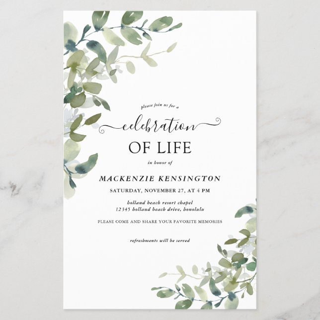 PAPER Botanical Celebration of Life Memorial (Front)