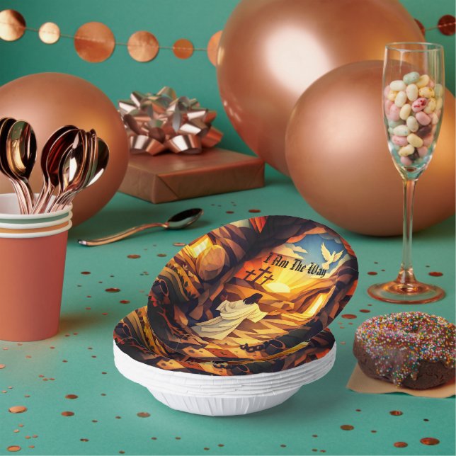 Paper Bowls 7" Jesus Resurrection Paper Cut Art Plate (Multi)