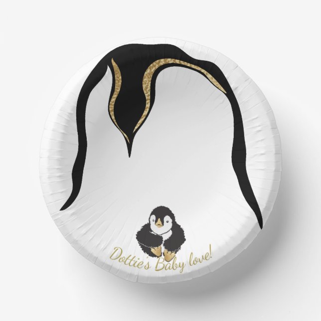 Paper Bowls "Gold Penguin Baby & Mommy" Paper Plate (Front)