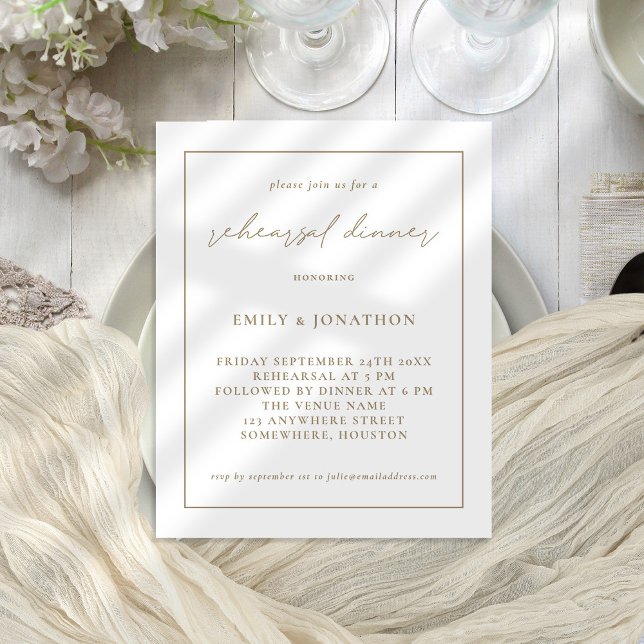 PAPER Champagne gold Rehearsal Dinner Invite (Value paper invitation)