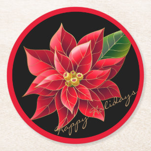 Paper Christmas Coasters Happy Holidays Poinsettia