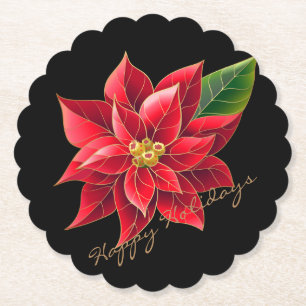 Paper Christmas Coasters Happy Holidays Poinsettia