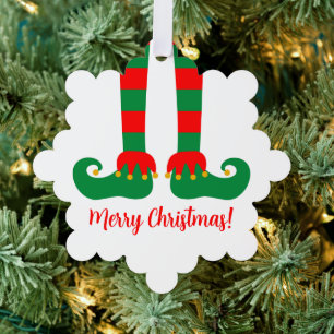 Paper Christmas photo ornament with jolly elf feet