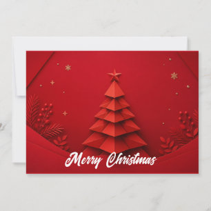 Paper Christmas Tree Red Background Invitation