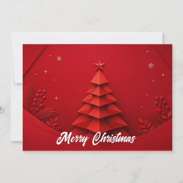 Paper Christmas Tree Red Background Invitation (Front)