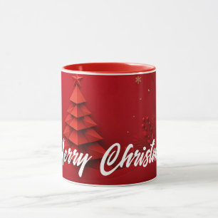 Paper Christmas Tree Red Background Mug