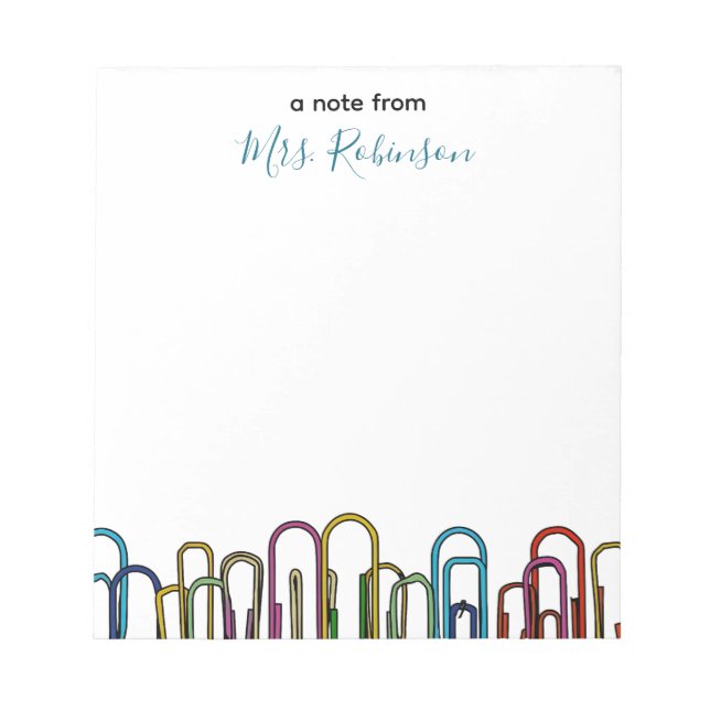 Paper Clip Customizable Teacher Appreciation Notepad (Front)