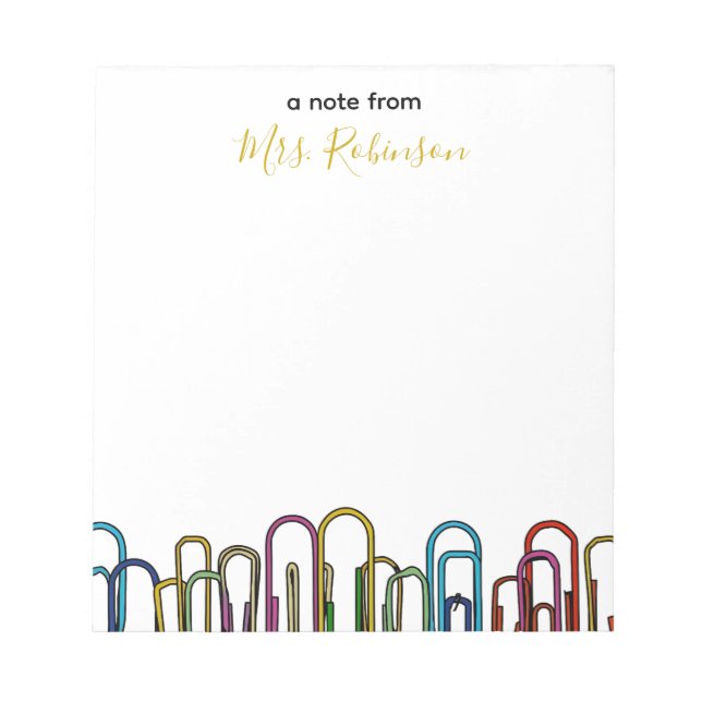Paper Clip Customizable Teacher Appreciation Notepad (Front)