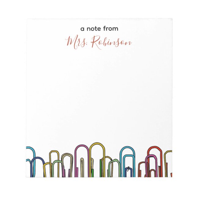 Paper Clip Customizable Teacher Appreciation Notepad (Front)