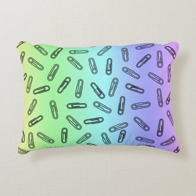 Paper Clips Over Rainbow Decorative Pillow (Front)