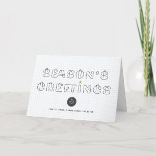 Paper Clips Season's Greetings Blue Grids Business Holiday Card