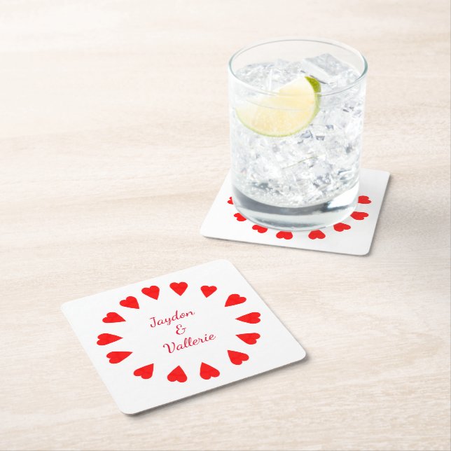 Paper Coaster - Circle of Red Hearts with Names (Insitu)