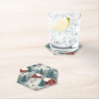 Paper Coaster house in a snow-covered forest