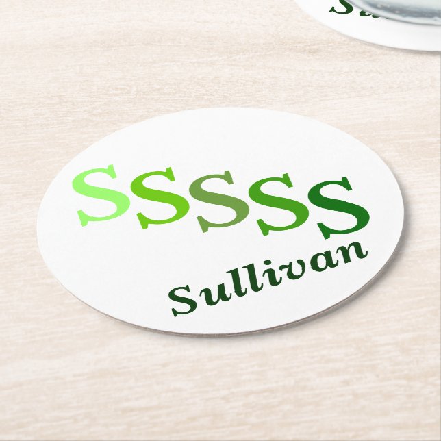 Paper Coaster - Name and Initial in Greens (Angled)