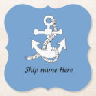 Paper Coaster - Ship's anchor and name, blue