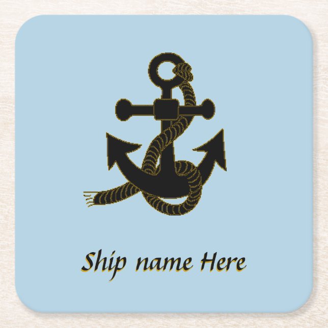 Paper Coaster - Ship's Black Anchor and name (Front)