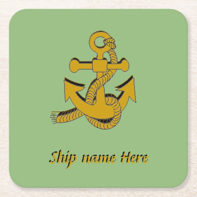 Paper Coaster - Ship's Golden Anchor and Name (Front)