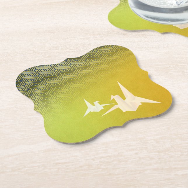 Paper coaster with a design of folded cranes and s (Angled)