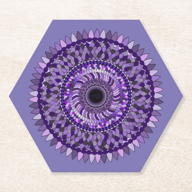 paper coaster with a purple mandala design (Front)