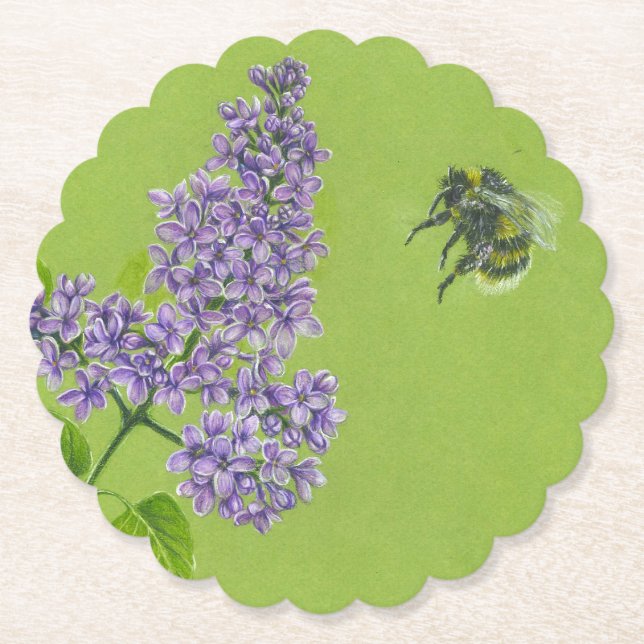Paper Coaster with lilac and bumblebee (Front)