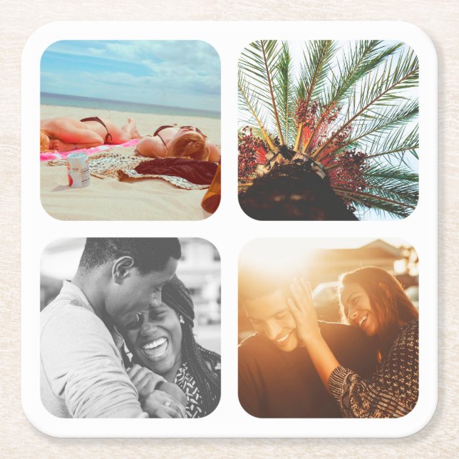 Paper Coasters 4 Photo Template Grid Rounded (Front)