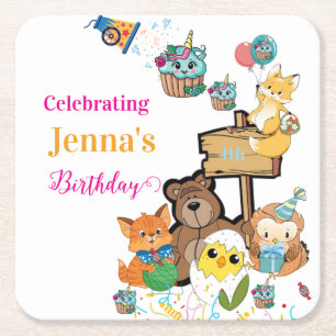 Paper Coasters Happy Birthday Fox Bear Chicks Cat