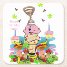 Paper Coasters Happy Birthday Pink Cupcake 