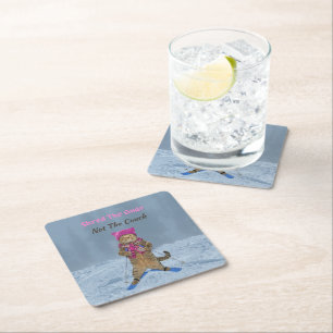 Paper Coasters, Shred the Gnar Ski Cat Square Paper Coaster