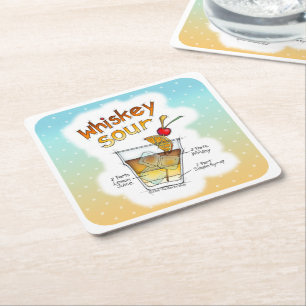 PAPER COASTERS - WHISKEY SOUR RECIPE COCKTAIL ART