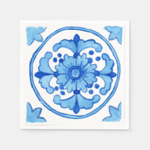 Paper cocktail napkins - blue Sicilian tile design